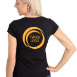 Czarna damska koszulka z nadrukiem na plecach koszulka z własnym logo