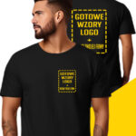 Męska koszulka z jednokolorowym, obustronnym nadrukiem – gotowe wzory 22 wariantów logo